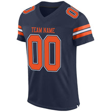 Load image into Gallery viewer, Custom Navy Orange-White Mesh Authentic Football Jersey
