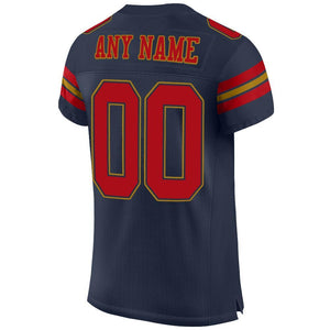 Custom Navy Red-Old Gold Mesh Authentic Football Jersey