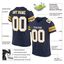 Load image into Gallery viewer, Custom Navy White-Gold Mesh Authentic Football Jersey
