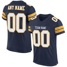 Load image into Gallery viewer, Custom Navy White-Gold Mesh Authentic Football Jersey
