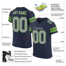 Load image into Gallery viewer, Custom Navy Light Gray-Neon Green Mesh Authentic Football Jersey
