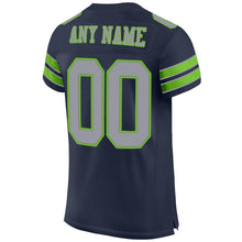 Load image into Gallery viewer, Custom Navy Light Gray-Neon Green Mesh Authentic Football Jersey
