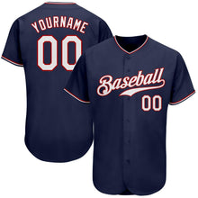 Load image into Gallery viewer, Custom Navy White-Red Authentic Baseball Jersey
