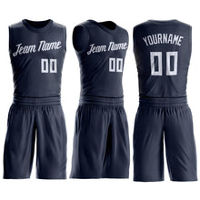 Load image into Gallery viewer, Custom Navy White Round Neck Suit Basketball Jersey
