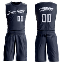 Load image into Gallery viewer, Custom Navy White Round Neck Suit Basketball Jersey
