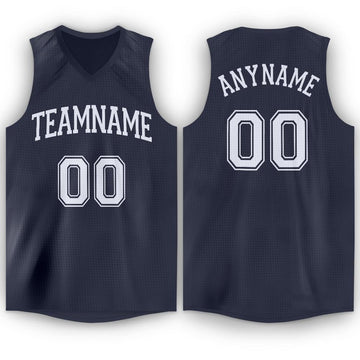 Custom Navy White V-Neck Basketball Jersey