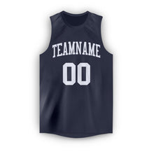 Load image into Gallery viewer, Custom Navy White Round Neck Basketball Jersey
