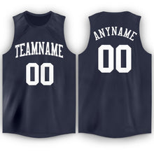 Load image into Gallery viewer, Custom Navy White Round Neck Basketball Jersey
