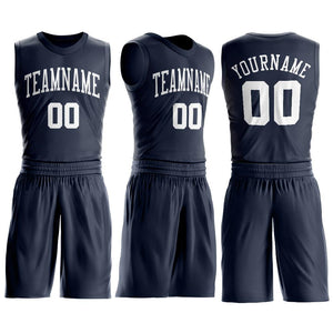 Custom Navy White Round Neck Suit Basketball Jersey