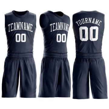 Custom Navy White Round Neck Suit Basketball Jersey