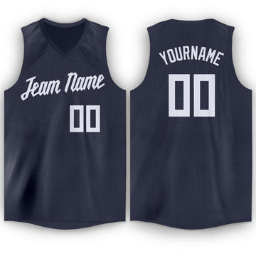 Custom Navy White V-Neck Basketball Jersey