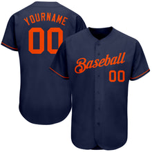 Load image into Gallery viewer, Custom Navy Orange Authentic Baseball Jersey
