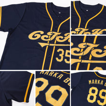 Load image into Gallery viewer, Custom Navy Gold Authentic Baseball Jersey
