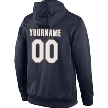 Load image into Gallery viewer, Custom Stitched Navy White-Old Gold Sports Pullover Sweatshirt Hoodie
