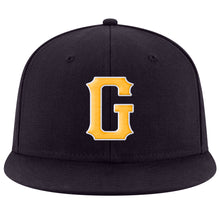 Load image into Gallery viewer, Custom Navy Gold-White Stitched Adjustable Snapback Hat
