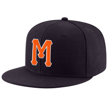 Load image into Gallery viewer, Custom Navy Orange-White Stitched Adjustable Snapback Hat
