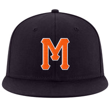 Load image into Gallery viewer, Custom Navy Orange-White Stitched Adjustable Snapback Hat
