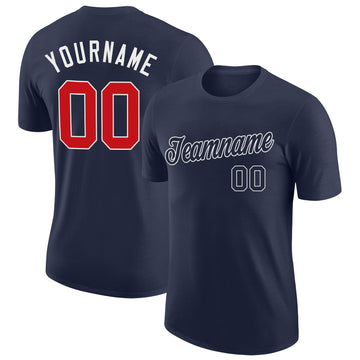 Custom Navy Red-White Performance T-Shirt