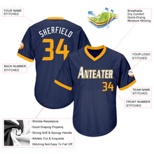 Laden Sie das Bild in den Galerie-Viewer, Custom Navy Gold-White Authentic Throwback Rib-Knit Baseball Jersey Shirt
