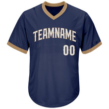 Laden Sie das Bild in den Galerie-Viewer, Custom Navy White-Old Gold Authentic Throwback Rib-Knit Baseball Jersey Shirt
