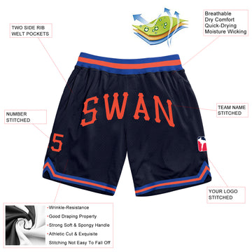 Custom Navy Orange-Royal Authentic Throwback Basketball Shorts