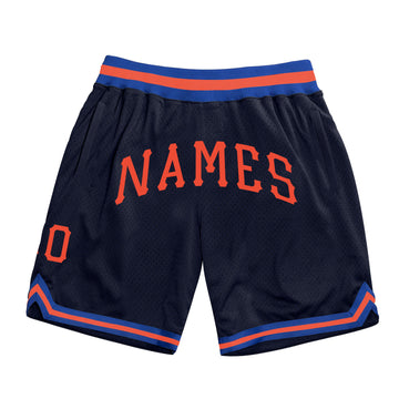 Custom Navy Orange-Royal Authentic Throwback Basketball Shorts