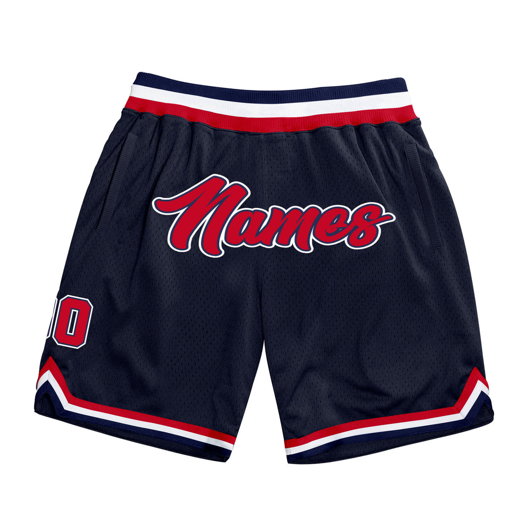 Custom Navy Red-White Authentic Throwback Basketball Shorts