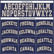 Load image into Gallery viewer, Custom Navy White-Old Gold Authentic Throwback Basketball Jersey
