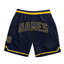 Laden Sie das Bild in den Galerie-Viewer, Custom Navy Navy-Gold Authentic Throwback Basketball Shorts
