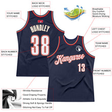 Load image into Gallery viewer, Custom Navy White-Orange Authentic Throwback Basketball Jersey

