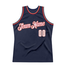 Load image into Gallery viewer, Custom Navy White-Orange Authentic Throwback Basketball Jersey
