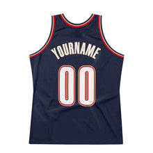 Load image into Gallery viewer, Custom Navy White-Orange Authentic Throwback Basketball Jersey

