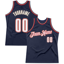 Load image into Gallery viewer, Custom Navy White-Orange Authentic Throwback Basketball Jersey
