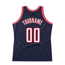 Load image into Gallery viewer, Custom Navy White-Red Authentic Throwback Basketball Jersey

