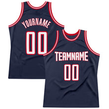 Load image into Gallery viewer, Custom Navy White-Red Authentic Throwback Basketball Jersey
