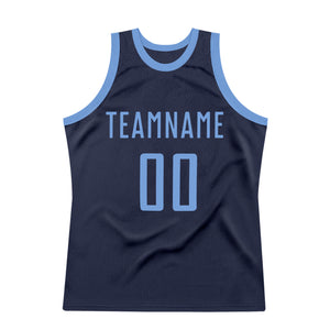 Custom Navy Light Blue Authentic Throwback Basketball Jersey