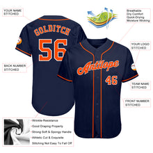 Load image into Gallery viewer, Custom Navy Orange-White Authentic Baseball Jersey

