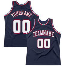 Загрузить изображение в средство просмотра галереи, Custom Navy White-Red Authentic Throwback Basketball Jersey
