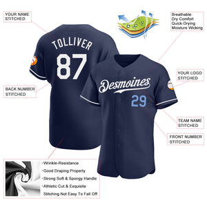 Custom Navy White-Light Blue Authentic Baseball Jersey