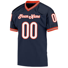 Load image into Gallery viewer, Custom Navy White-Orange Mesh Authentic Throwback Football Jersey
