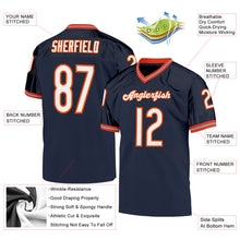Load image into Gallery viewer, Custom Navy White-Orange Mesh Authentic Throwback Football Jersey
