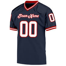 Load image into Gallery viewer, Custom Navy White-Red Mesh Authentic Throwback Football Jersey

