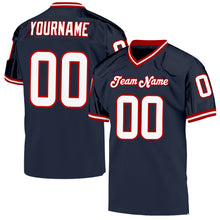 Load image into Gallery viewer, Custom Navy White-Red Mesh Authentic Throwback Football Jersey
