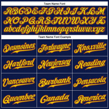 Load image into Gallery viewer, Custom Navy White Pinstripe Gold-Orange Authentic Baseball Jersey
