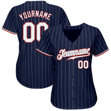 Charger l&#39;image dans la galerie, Custom Navy White Pinstripe White-Red Authentic Baseball Jersey

