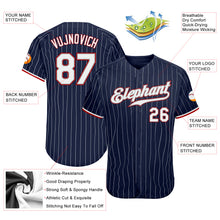Charger l&#39;image dans la galerie, Custom Navy White Pinstripe White-Red Authentic Baseball Jersey
