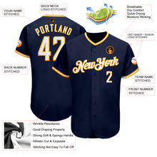 Load image into Gallery viewer, Custom Navy White-Gold Authentic Baseball Jersey
