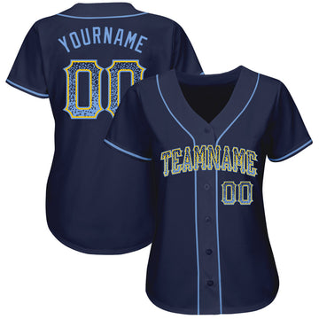 Custom Navy Light Blue-Gold Authentic Drift Fashion Baseball Jersey