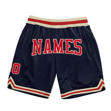 Laden Sie das Bild in den Galerie-Viewer, Custom Navy Red-Cream Authentic Throwback Basketball Shorts
