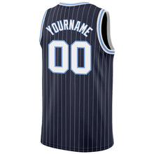 Load image into Gallery viewer, Custom Navy White Pinstripe White-Light Blue Authentic Basketball Jersey
